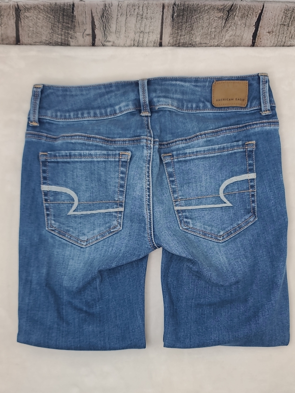 AE Next Level Artist Stretch Cotton Denim Low Rise Straight Crop Leg Jean Blue - Picture 16 of 17